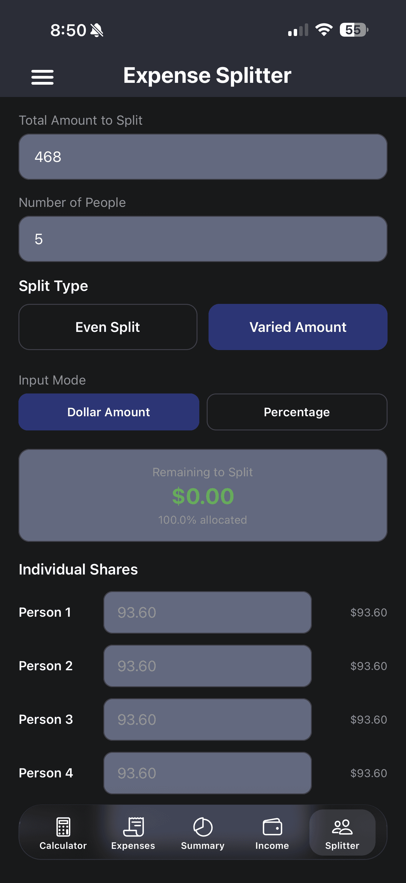 Finance tracking — screen 8
