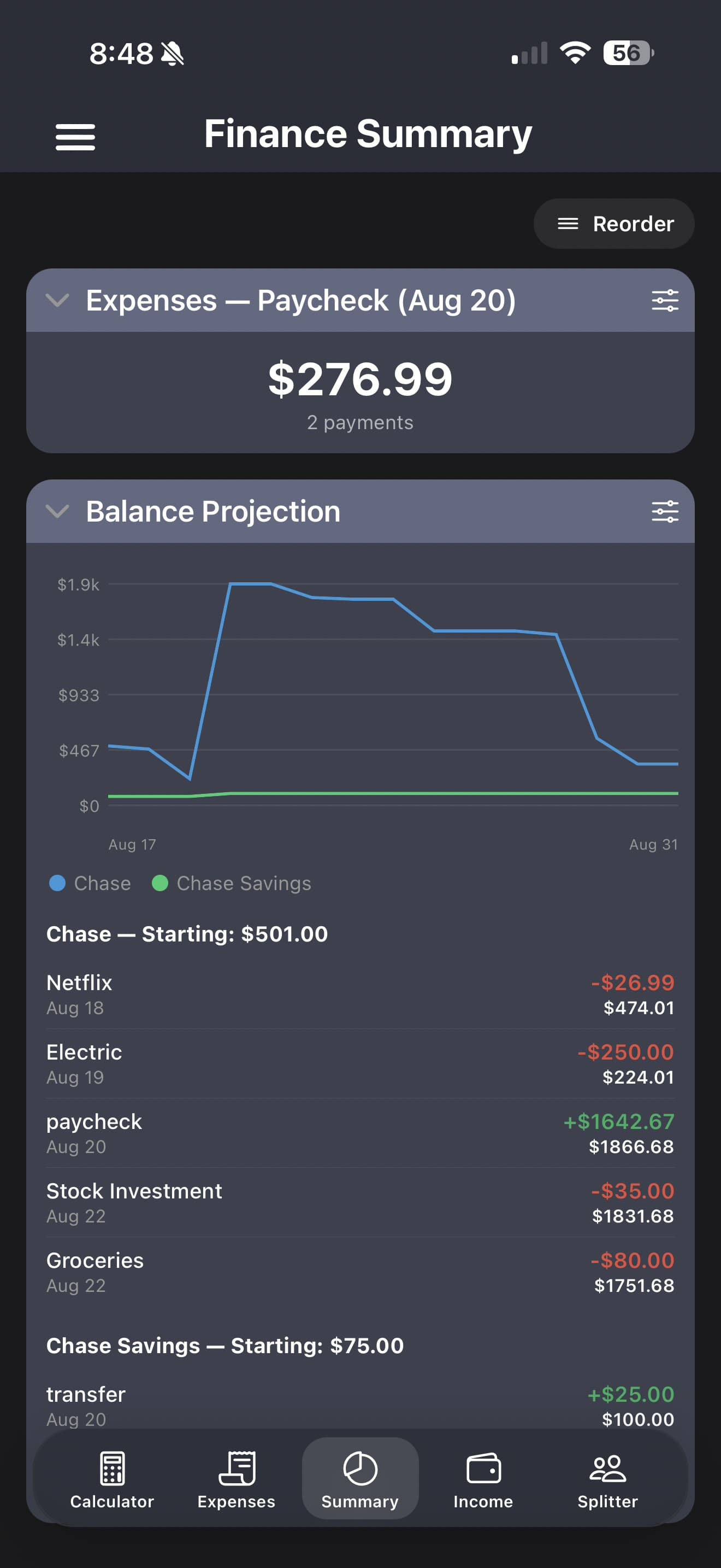 Finance tracking — screen 6